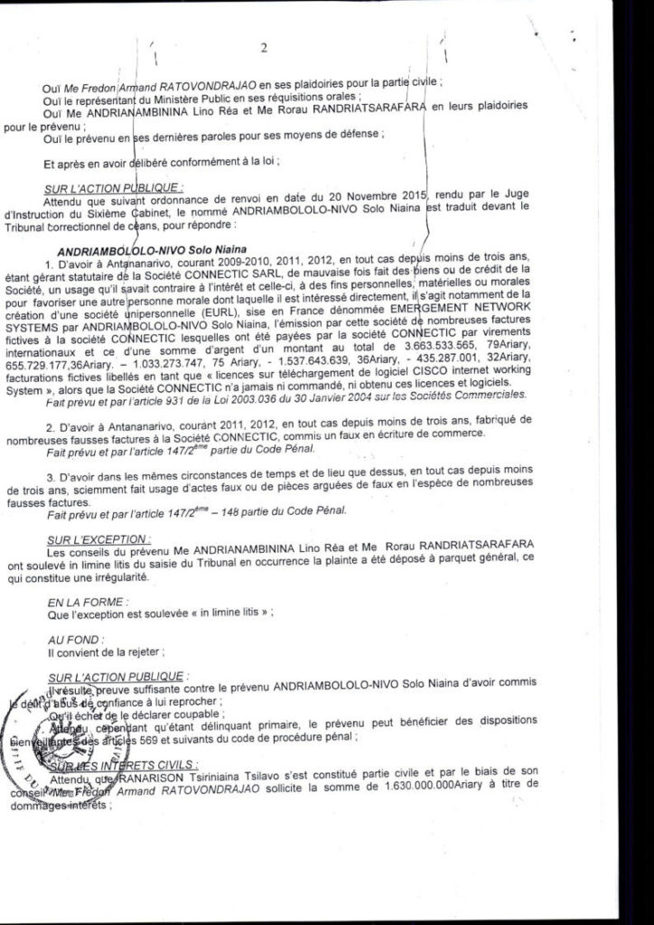 Affaire Ranarison Tsilavo : un jugement pour abus de biens sociaux qui ne résiste pas à l’analyse